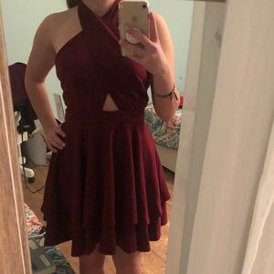 Burgundy Halter Homecoming Dress